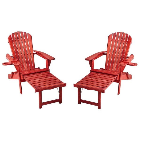 Cama Oceanic Collection Adirondack Chaise Lounge Chair Foldable, cup and glass holder, ottoman, Set of 2 CA2820366 - main